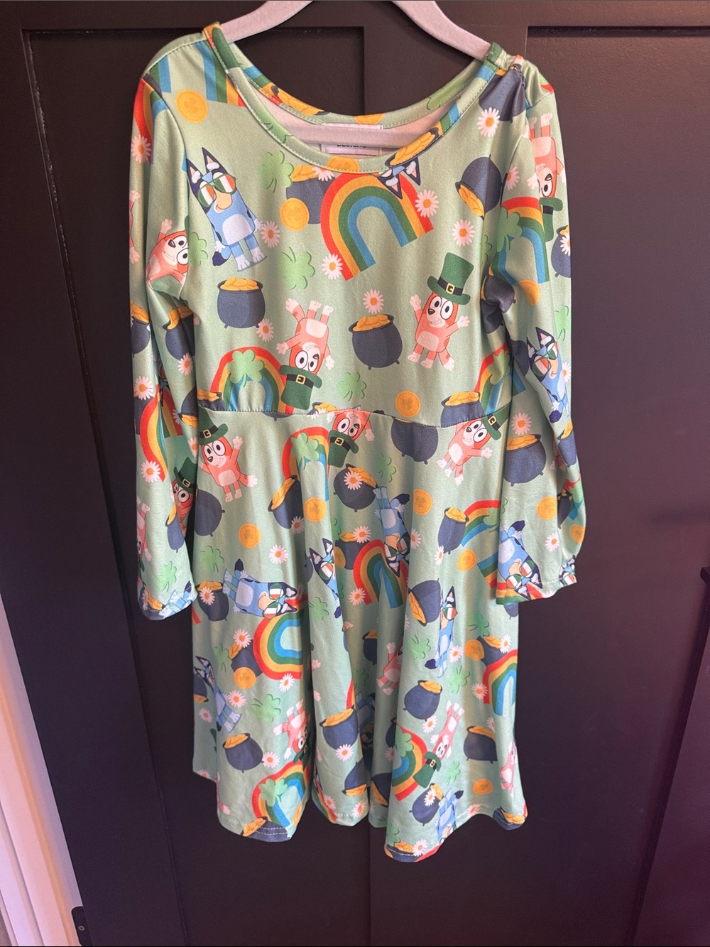 Girls' Green Rainbow & Leprechaun Print Dress